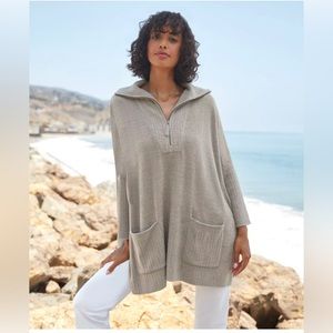 Barefoot Dreams Cozy Chic Lite Half Zip Rolled Edge Pullover Tunic Sweatshirt